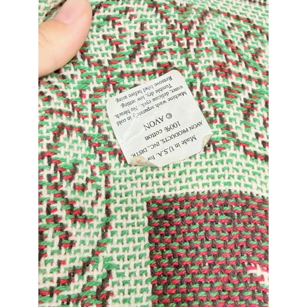 Vintage Avon Woven Christmas Santa Throw Blanket Tapestry Afghan Holly Fringe